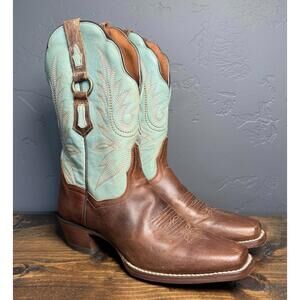 Dan Post Tamra Western Boots Womens 8M Brown Turquoise Leather Square Toe DP4097